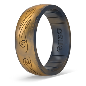 Image of Elven Scroll Ring - Distressed Metallic warm golden yellow outer ring with metallic true black inner ring.