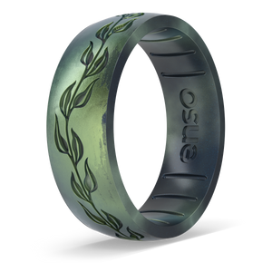 Image of Emerald Shire Leaf Ring - Distressed Metallic warm ashy green outer ring with metallic true black inner ring.